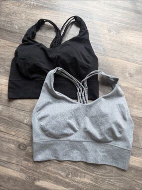Pro-Fit Light Support Strappy Back Sports Bralettes - Black & Gray Medium